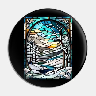 Stained Glass Window Snowy Winter Scene Pin