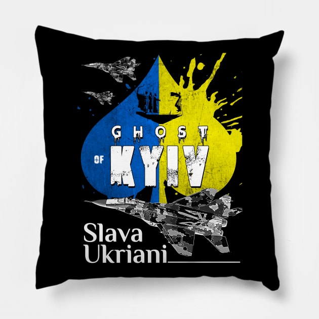 Ghost Of Kyiv Ukraine SLAVA UKRIANI Support with an Ukrainian air force Fighterjet MIG-29 Pillow by aeroloversclothing