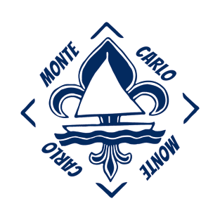 Monte Carlo in Monaco - French Seaside Resort - Navy Blue Vintage Sailor Logo - Sailing Boat with Heraldic Lily T-Shirt