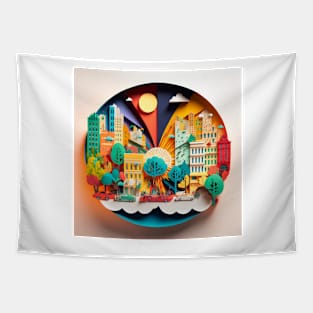 3D Effect Papercut Art - Cityscape Scene Tapestry