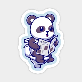 Cute Panda Reading Newspaper On Toilet Cartoon Magnet