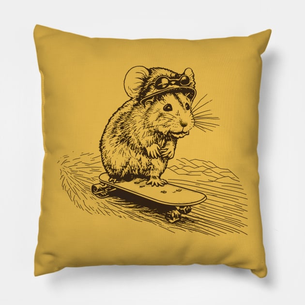 skateboarding hamster retro colors, funny hamster lover gift Pillow by AdaleCreates