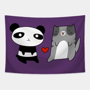 Panda and Blue Cat Love Tapestry