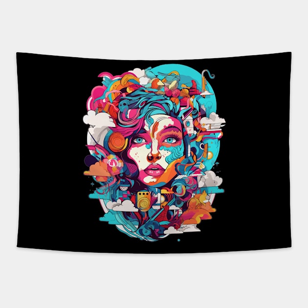 Retro Women's Shirt With Graphic Collage Tapestry by Indigo Lake