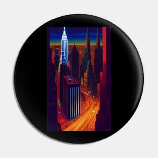 New York City at Night Comic Art Style Pin