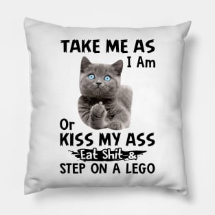 Take Me As I am Or Kiss My Ass Cute Cat Funny Black Kitty Pillow