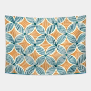 Orange and Blue Sunset Palms Geometry Tapestry