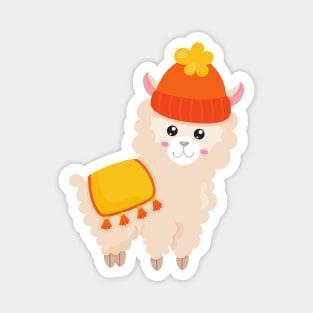 Autumn Llama, Cute Llama, Alpaca, Llama With Hat Magnet