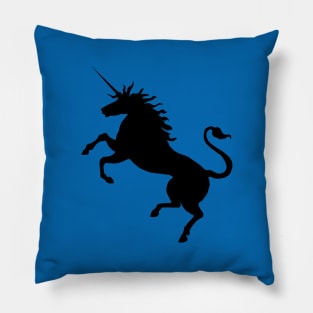 Black Coloured Rearing Scottish Unicorn On Saltire Blue Background Pillow