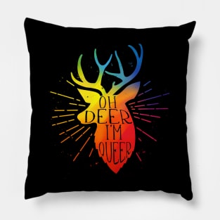 'Oh Deer I'm Queer LGBT' Funny Rainbows Gift Pillow