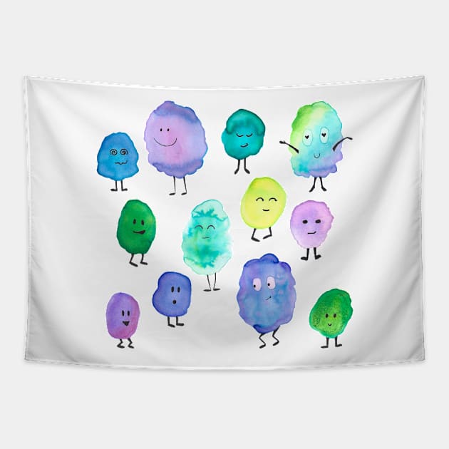 Happy Watercolor Monster Party! Tapestry by KelseyLovelle