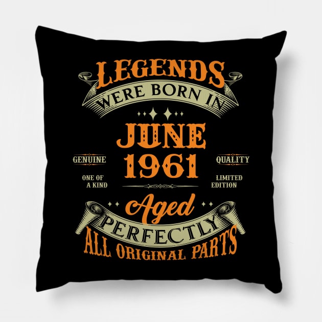 62nd Birthday Gift Legends Born In June 1961 62 Years Old Pillow by Che Tam CHIPS