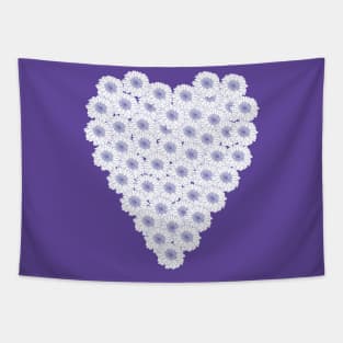 Periwinkle Blue and White Floral Heart Valentines Day Tapestry