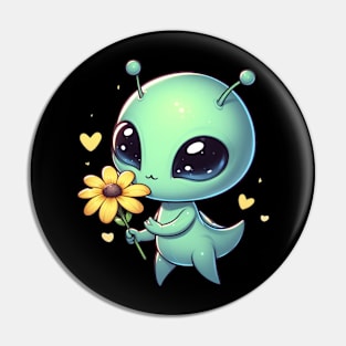 Cute little Alien With Yellow Flower Pin