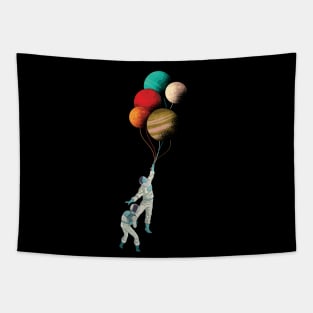 Planet Balloons Funny Astronauts Flying Away Tapestry