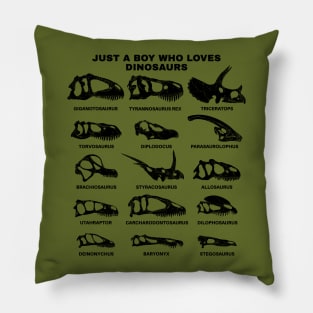 Types of Dinosaurs Just a boy who loves dinosaurs Pillow