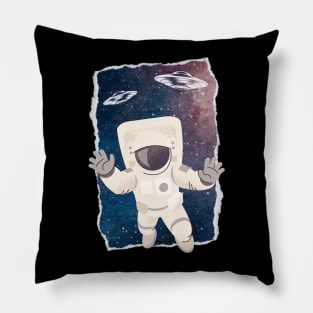 Floating astronaut Ufo alien abduction funny cute spaceship moon mars cosmic space Pillow