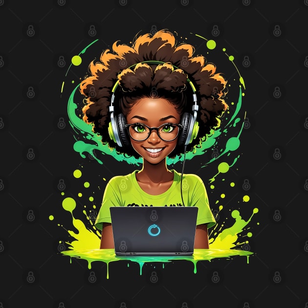 Melanin Gamer teacher pupil student headphones comic retro by Neon City Bazaar