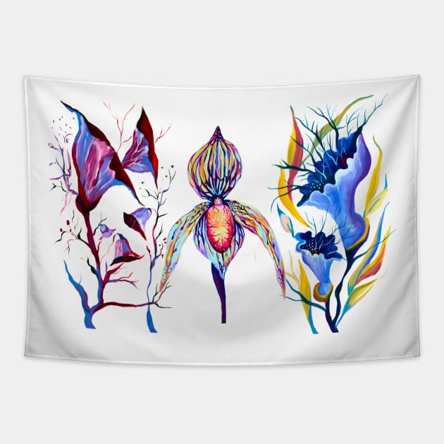 Watercolor Painted Lady Slipper Tapestry by Nisuris Art