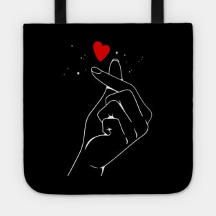 Korean finger heart sign design red heart, k pop, Tote