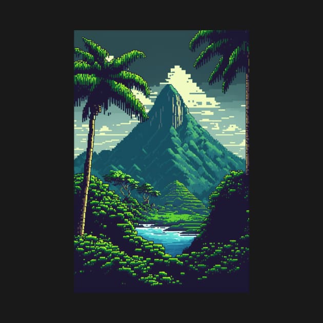 Hawaiian Landscape Pixel Art Island Mountains by peachycrossing