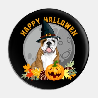 Happy Halloween Bulldog and Pumpkin Pin