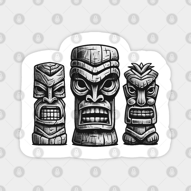 Three Tiki Statues - Freaky Tiki Time Magnet by VelvetRoom