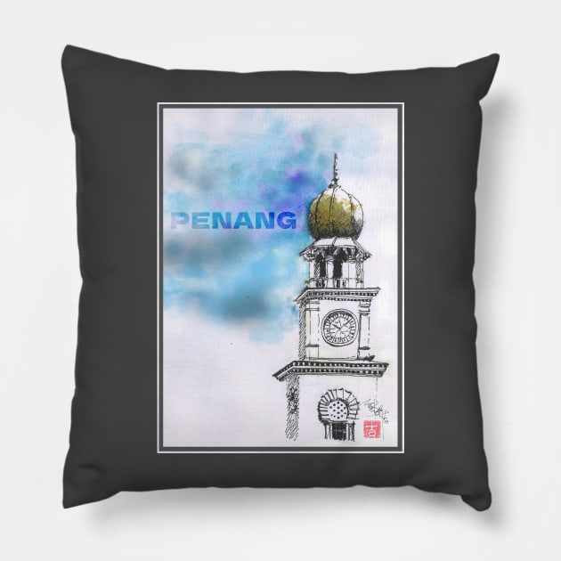 Queen Victoria Clock Tower, Penang, Malaysia Pillow by PreeTee 