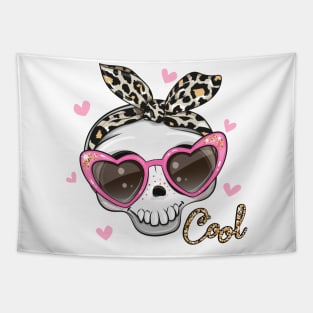 Cute skull with pink glasses Tapestry