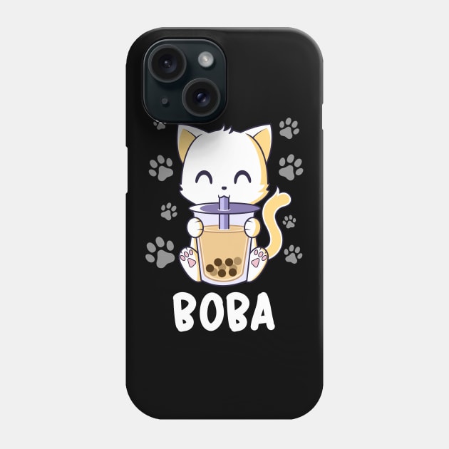 Kawaii Cute Cat Sipping Boba Milk Tea Phone Case by Graphic Monster