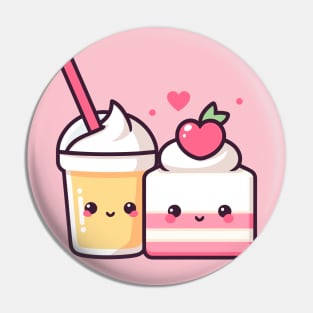 Kawaii Cute Strawberry Cake and Milkshake with a Heart | Design for Kawaii Couples Pin