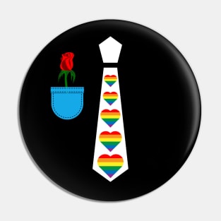 Rainbow heart tie tux costume suit pocket with rose funny Pin