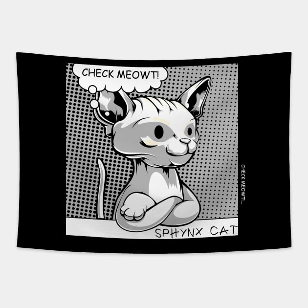 Sphynx Cat - Check Meowt! - Funny Cat Puns Cute Kitty Tapestry by Lumio Gifts