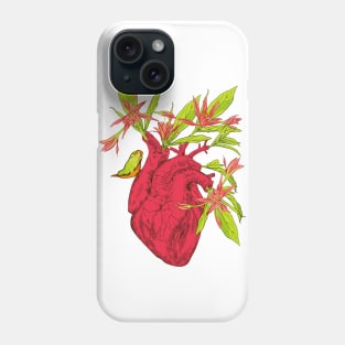 heart with flowers, leaves and birds Phone Case