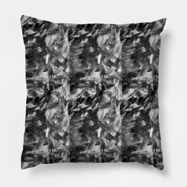 Abstract checkered monochrome black-white art background. Acrylic painting on canvas with color texture, paint brush strokes. Modern, contemporary art, impressionism. Design for fabric, textiles, wallpapers, covers, packaging, wrapping paper. Pillow by Olesya Pugach