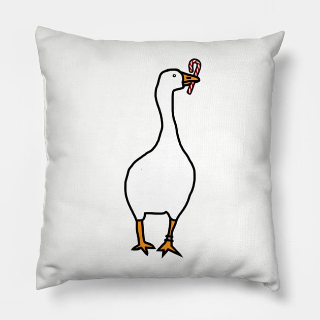 White Goose Steals Christmas Candy Cane Pillow by ellenhenryart