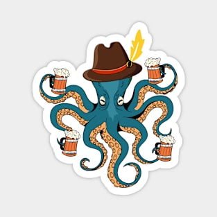 Funny Oktoberfest Octopus with Beer Wearing German Hat Magnet