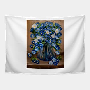 blue and white flowers in a vintage vase Tapestry