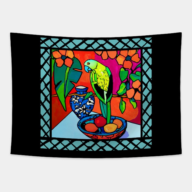 Green Parrot on my Verandah Tapestry by Sisters1