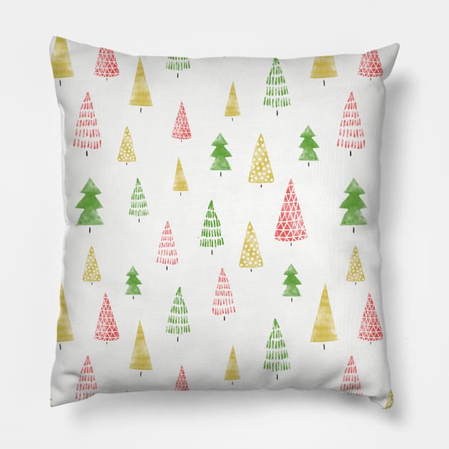 Watercolor Winter Christmas Tree Forest Pillow by Sandra Hutter Designs