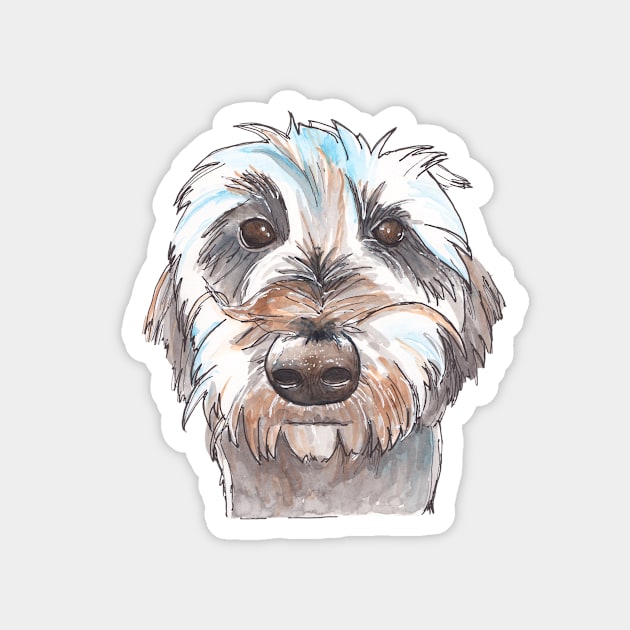 Does my hair look good? Dog portrait illustration in watercolors Magnet by kittyvdheuvel