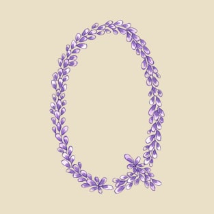 Lavender Letter Q Hand Drawn in Watercolor and Ink T-Shirt