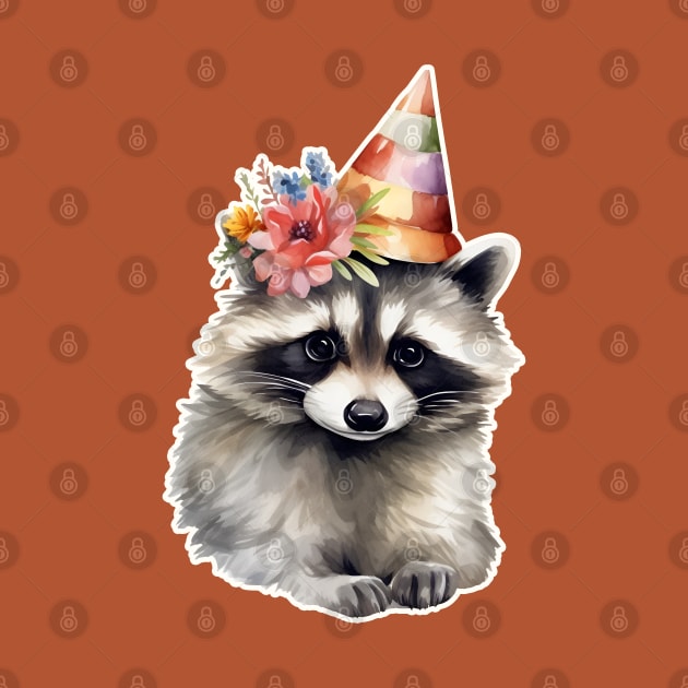 Raccoon Princess in floral cone hat by beangeerie