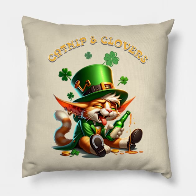 St Patricks day leprechaun cat - Catnip & Clovers Pillow by BrisaArtPrints