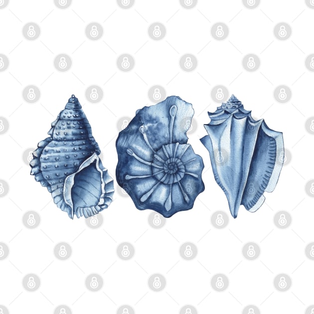 Blue watercolor seashells by InnaPatiutko