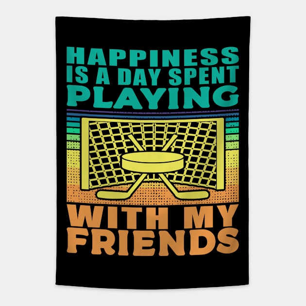 Playing Hockey With My Friends Hobby Blue Orange Text Tapestry by JaussZ