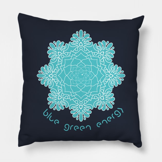 Blue Green Energy Mandala Pillow by emma17