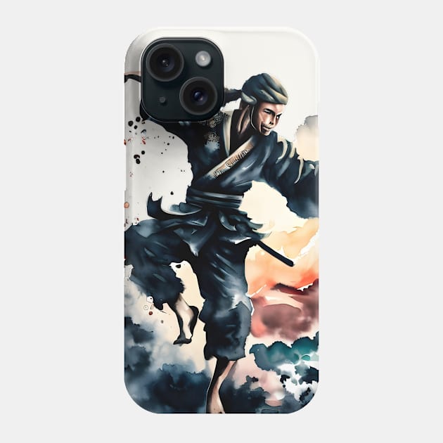 Fighting japanese ninja watercolor design Phone Case by Ravenglow