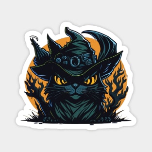 Scary Black Cat Witch Magnet