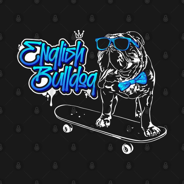 Funny English Bulldog skateboard dog portrait by wilsigns